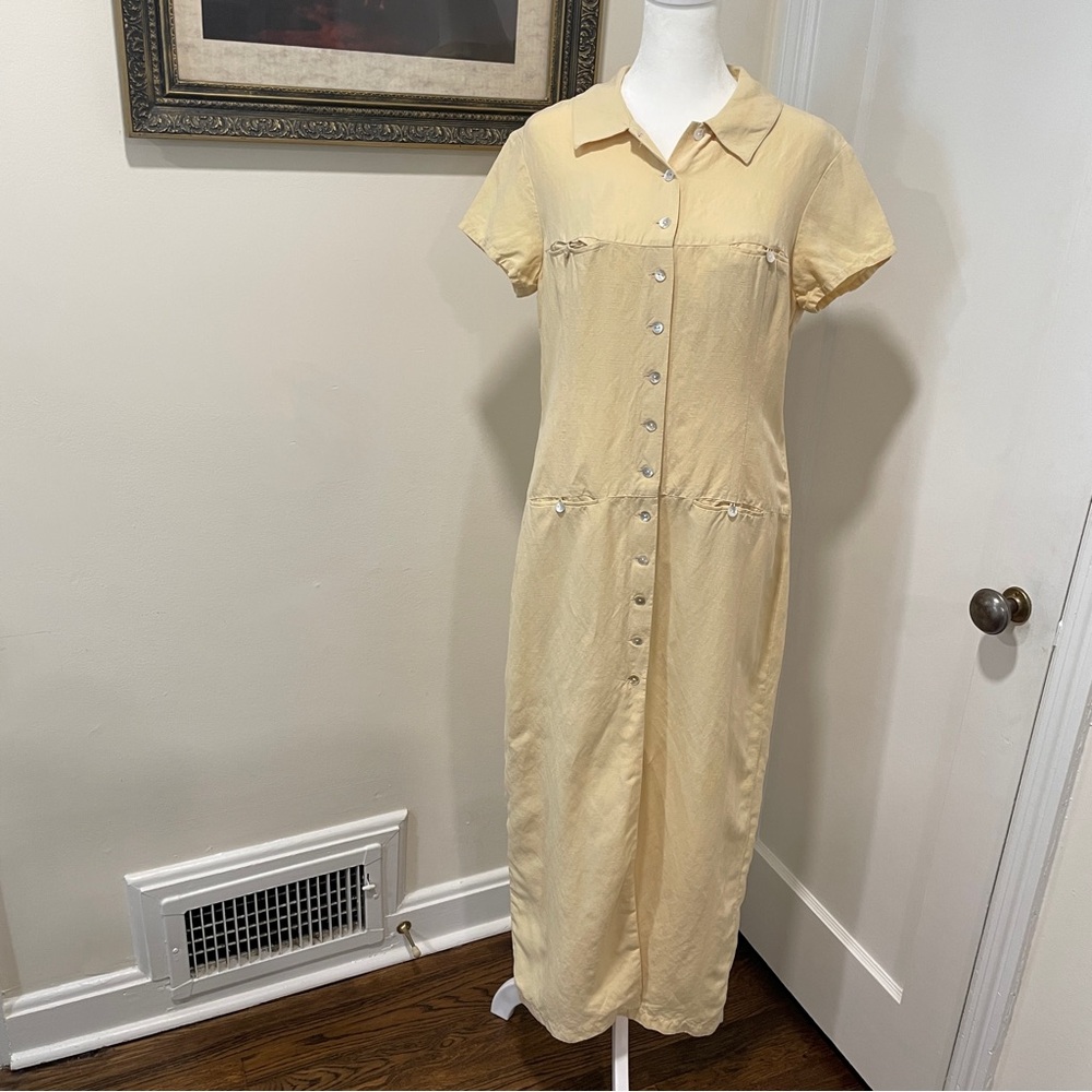Vintage 90’s Silk & Linen Yellow Shirt Dress Size 4/6